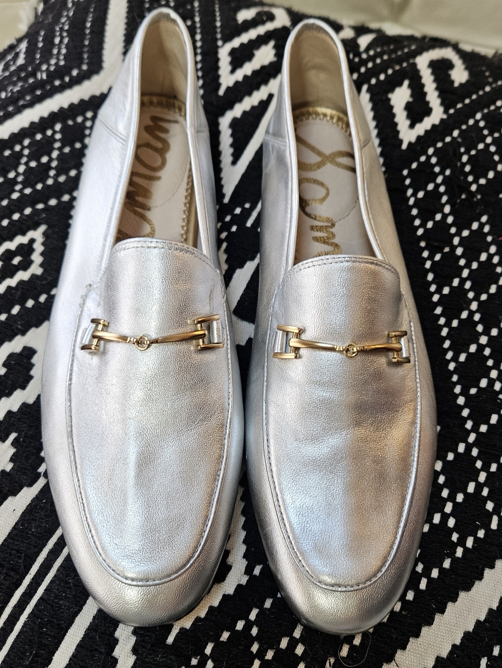 Sam Edelman Silver Metallic Loafers with Gold Horsebit